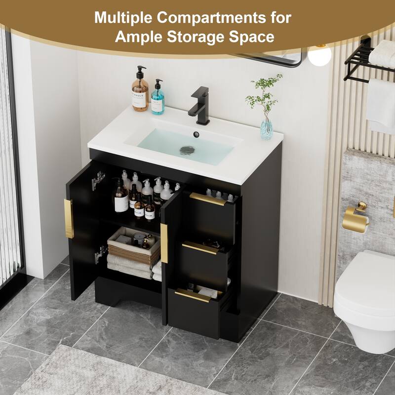 Vertical Stripes Bathroom Vanity Set with Sink Top & Faucet