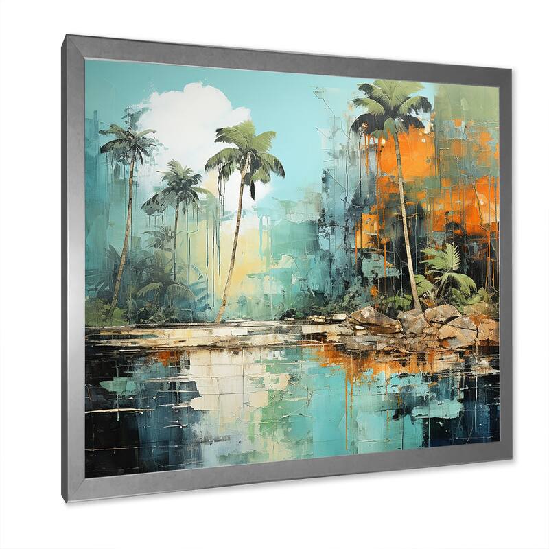 Designart "Tropical Jungle River III" Coastal Tropical Wall Decor Green Coastal Entryway Framed Wall Art Print