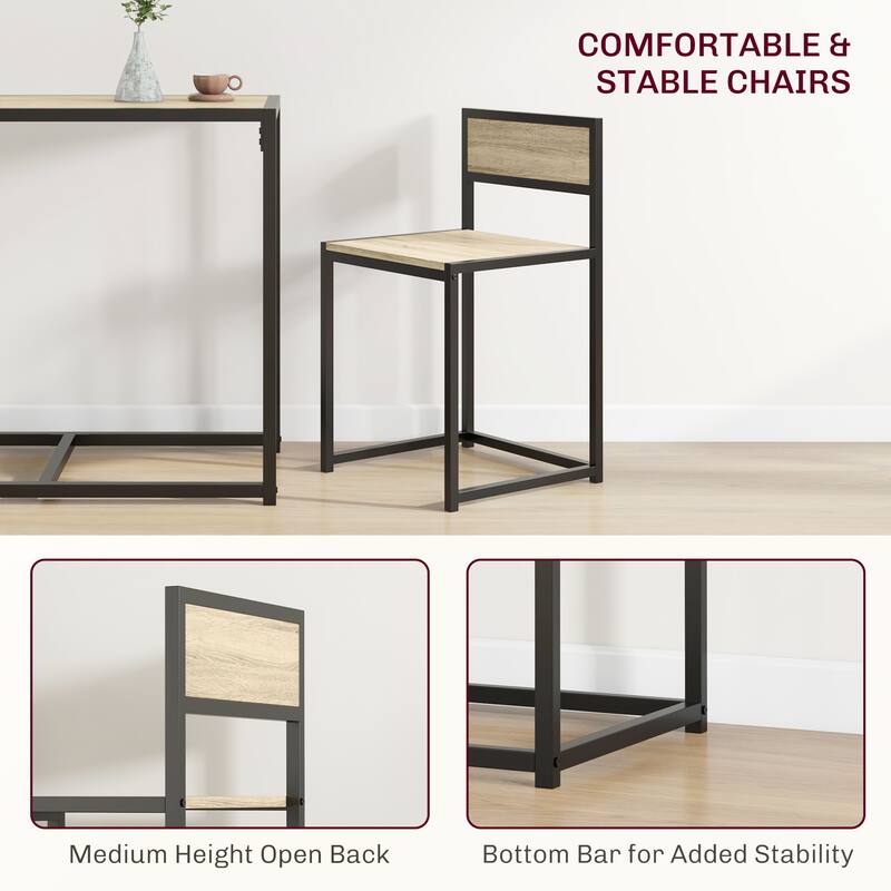 Modern 3-Piece Dining Set with Rectangular Footrest Table & 2 Steel Open Back Chairs