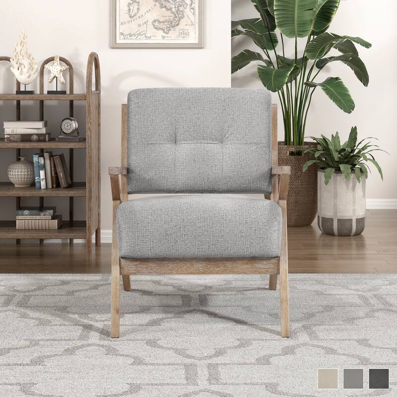 Smithfield Fabric Upholstered Tufted Wood Arm Accent Chair