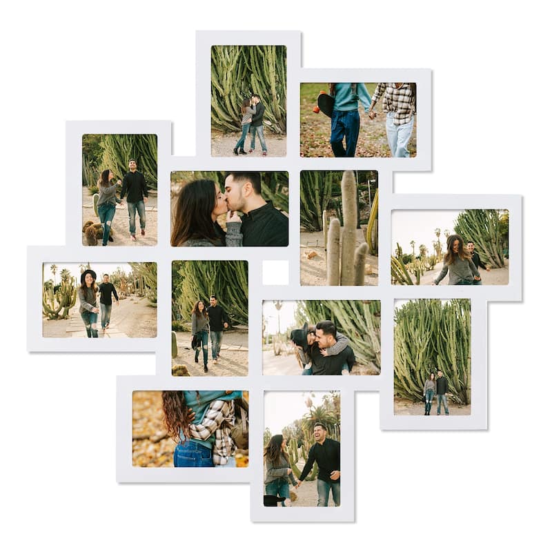 Adeco White Wall Collage Frame with Twelve 4x6-inch Openings - White
