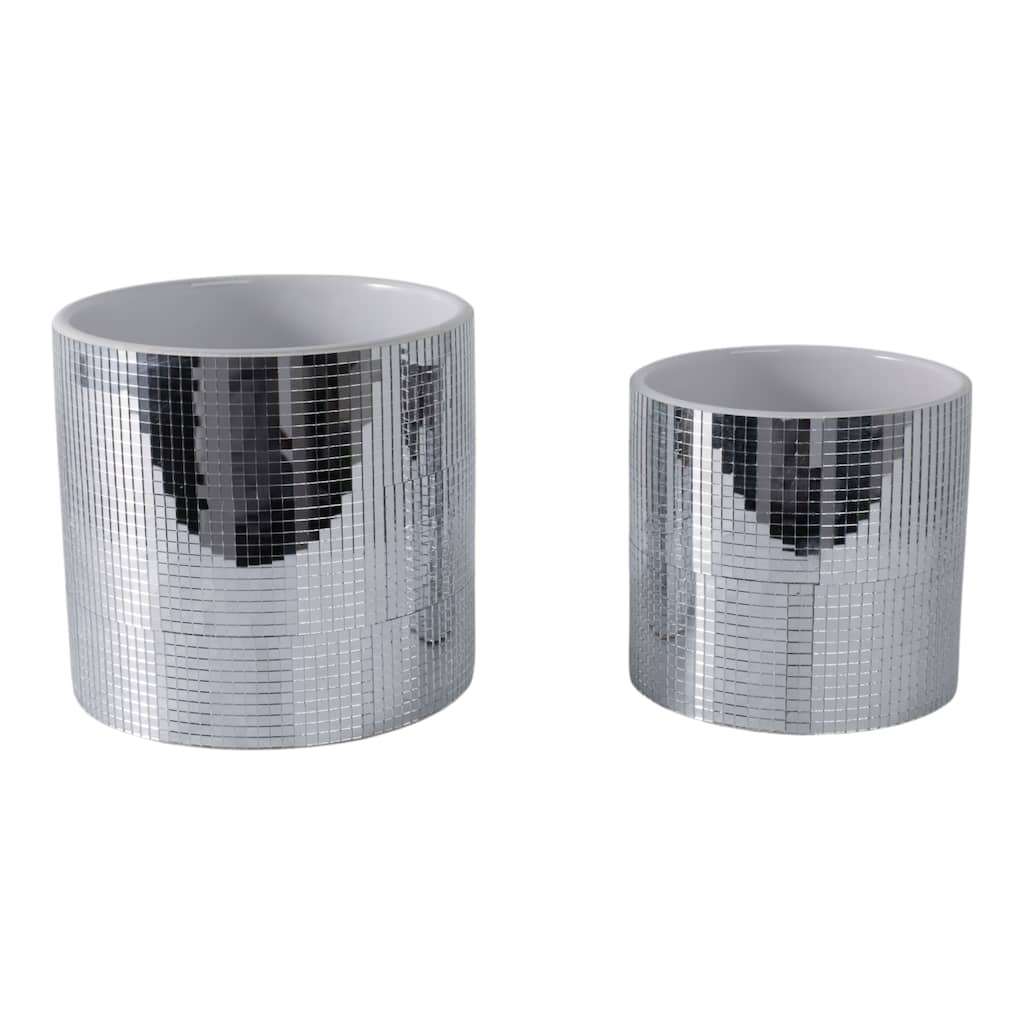 Stoneware Mirrored Tile Metallic Planters (Set of 2) - 7", 6" Silver - 7" x 7" x 7"