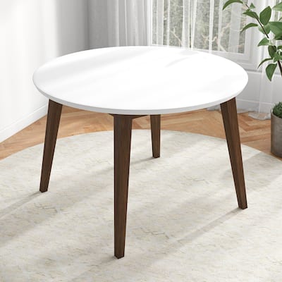Alina Contemporary Dining Table with Smooth White Finish and Solid Wood Base 43" Diameter X 29.5" H Kitchen Dining Room