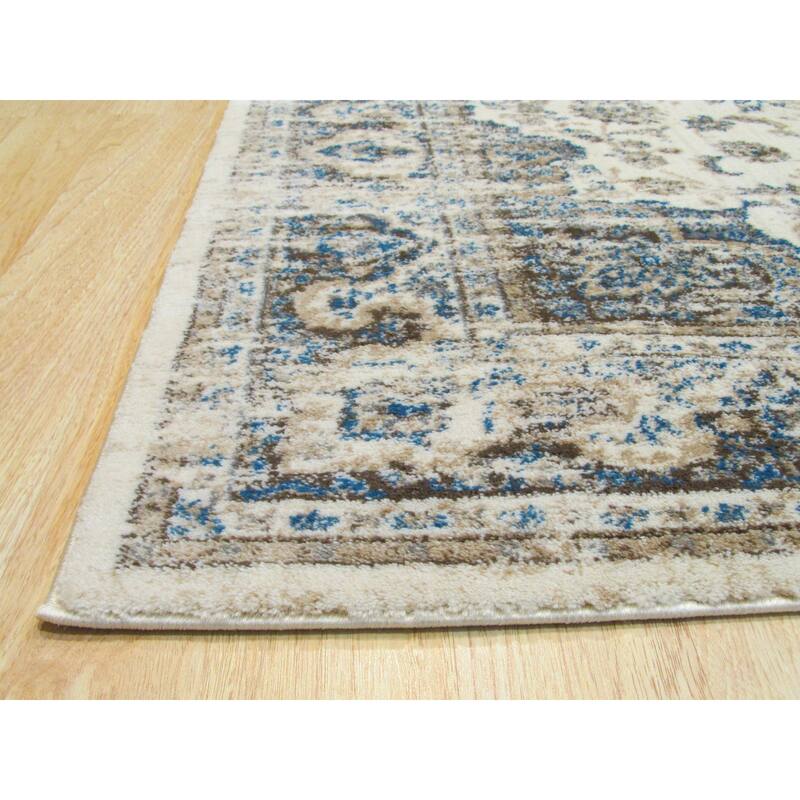 Ivory Distressed Bohemian Isabella Medallion Rug by , Stylish and Trendy Area Rug for Adding a Bohemian Chic Touch