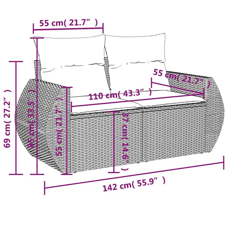 vidaXL Garden Sofa Set - 21.7 x 21.7 x 14.6