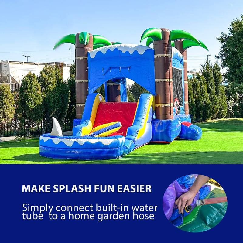 HeroKiddo Ocean Commercial Grade Inflatable Water Slide Bounce House Combo with Splash Pool (with Air Blower), Lightweight