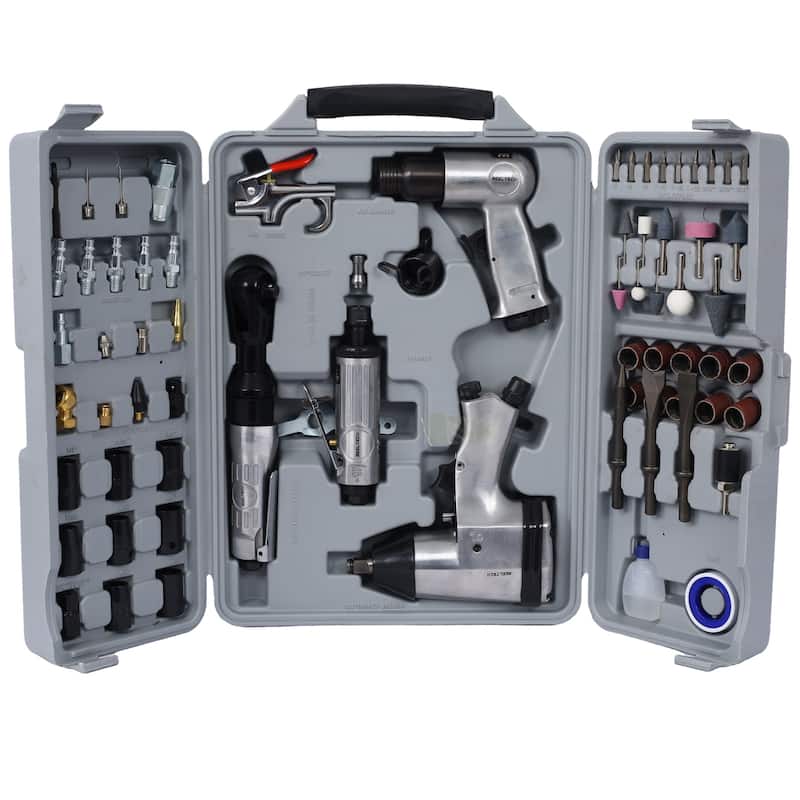 71 Piece Air Tool and Accessories Kit with Storage Case - 17"Lx10"Wx3"H - Grey