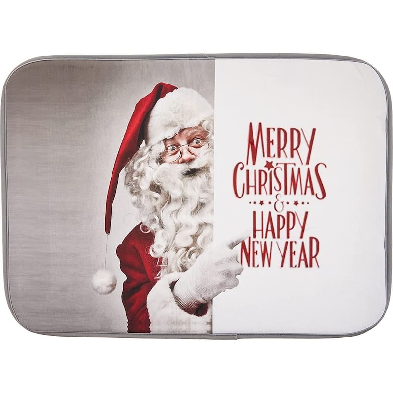 Violet Linen Seasonal Xmas Christmas Holiday Santa Claus Actions Pattern, 18" by 30 Inch, Decorative Area Rug, Doormat. - Santa Clau Wishes, White