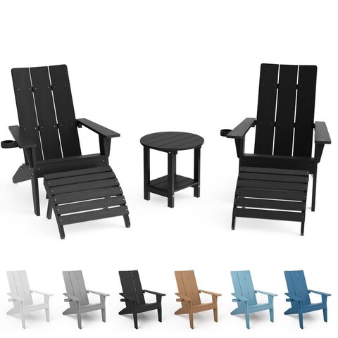 Winsoon 5-Piece All Weather HIPS Outdoor Adirondack Chair Set with Cup Holder, 2 Ottomans and 1 Side Table