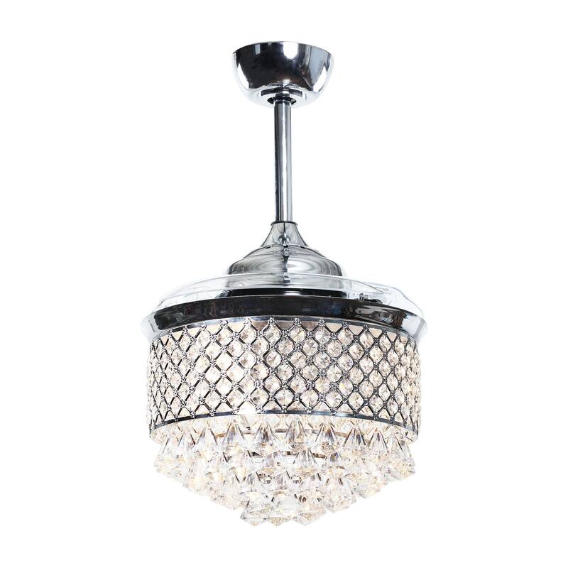 Modern 36" Retractable Crystal Chandelier Ceiling Fan with Light Kit and Remote Control, Chrome - 36 in