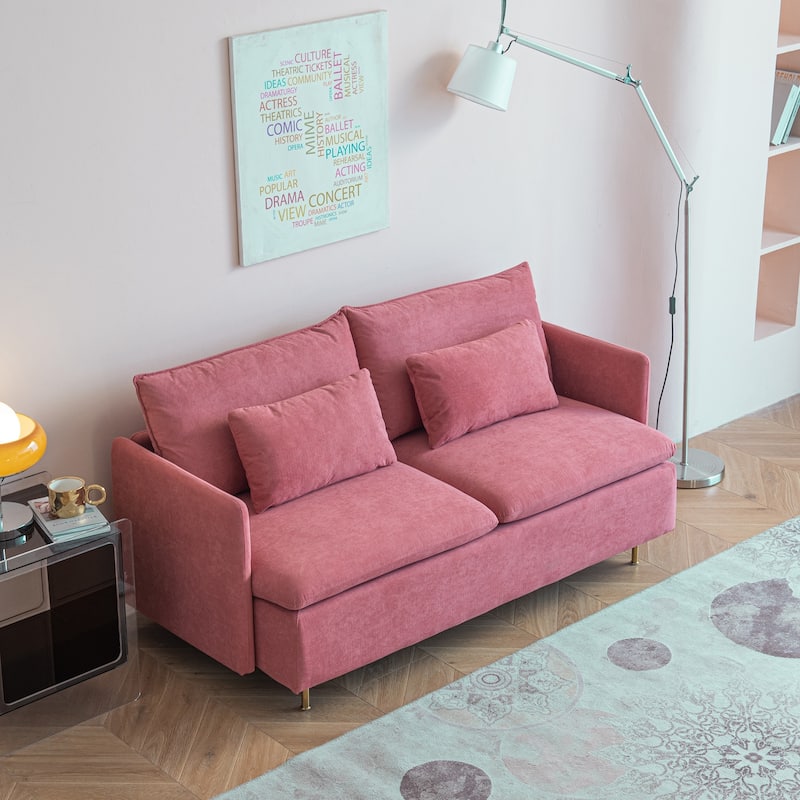 63.8"W Cotton Linen Loveseat Sofa Couch with Pillows