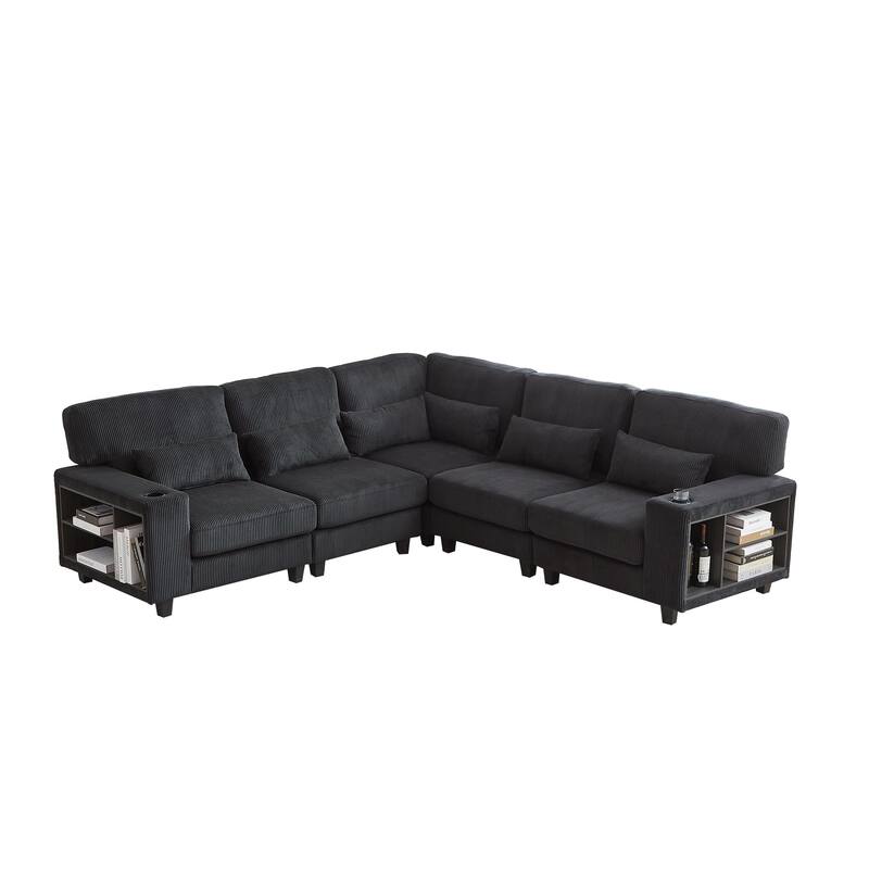 102.75" Corduroy L-Shaped Modular Sectional Sofa with Storage