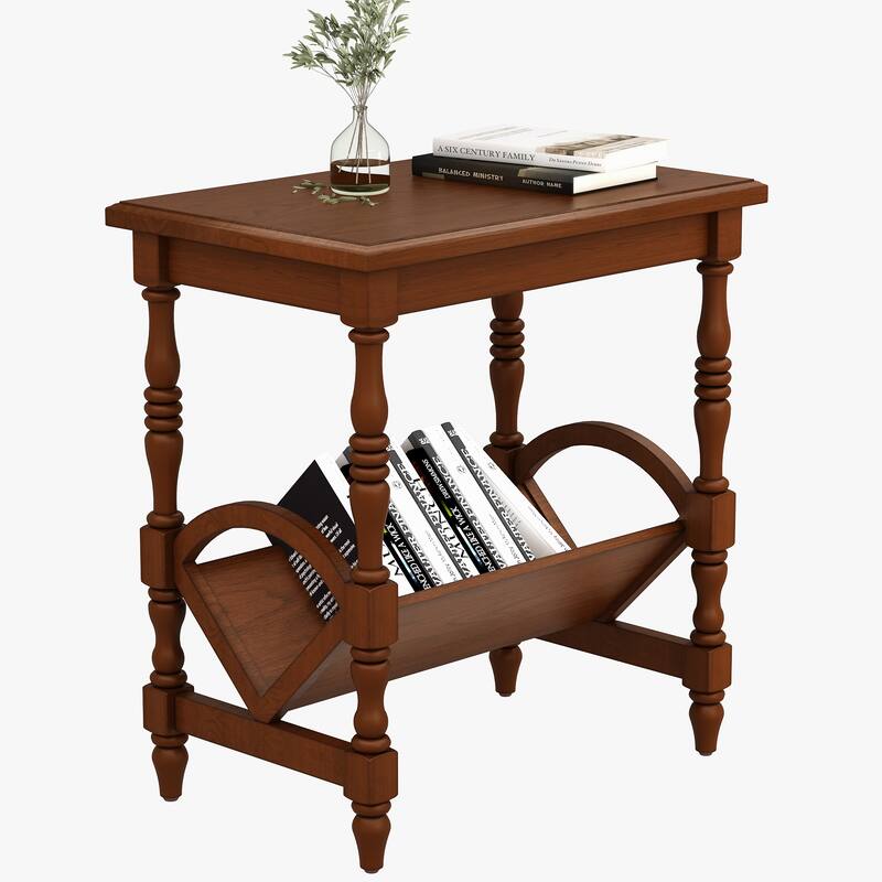Wooden Side Table Accent Table, End Table Coffee Table with Magazine Rack, Classic Bedside Table with Storage Shelf