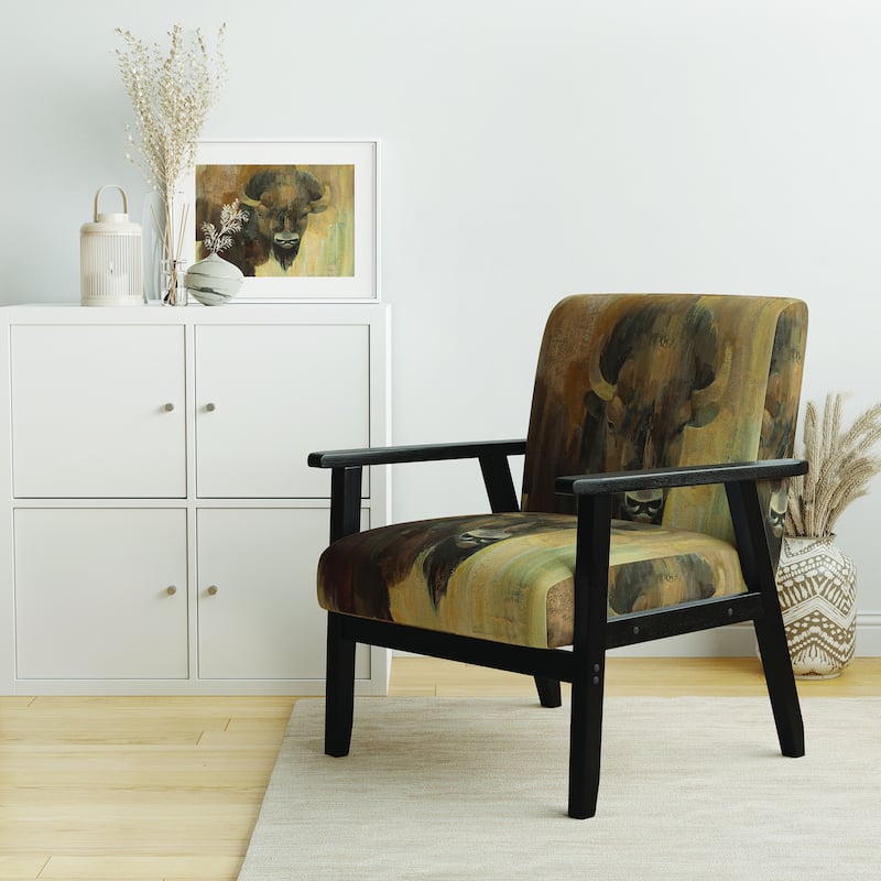 Designart "Into The Wild Gold Buffalo" Upholstered Modern Farmhouse Accent Chair - Arm Chair