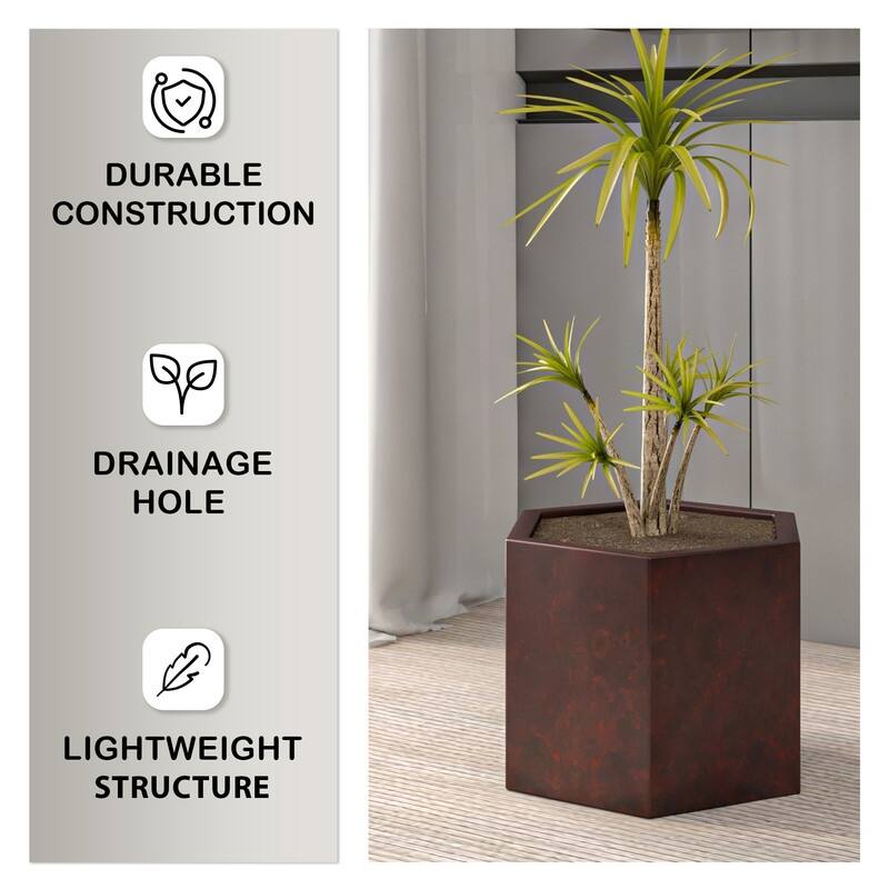 Thicket Hexagonal Lightweight Urn Fiberstone MgO Planter Pot with Drainage for Indoor Outdoor Home Office Porch Yard Garden