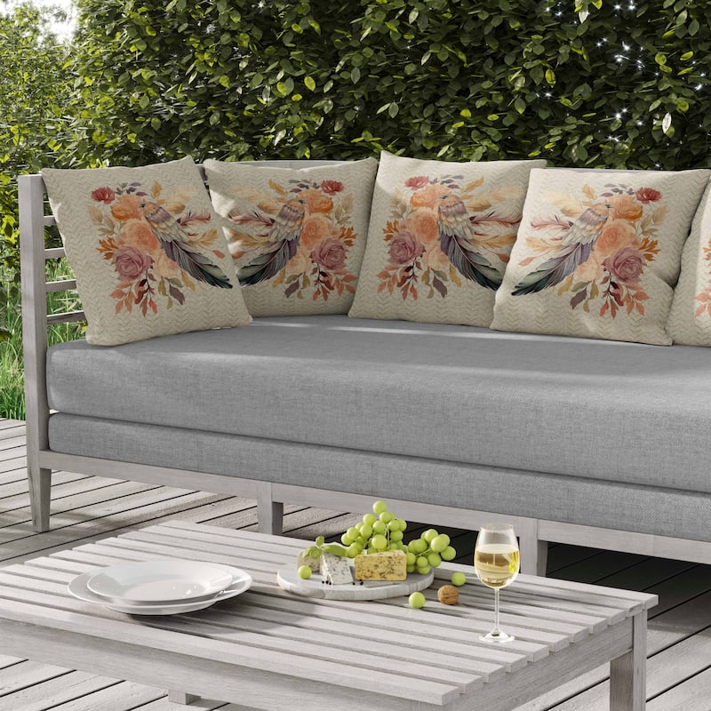 Feathered Bouquet Indoor/Outdoor Reversible Throw Pillow Beige and Green