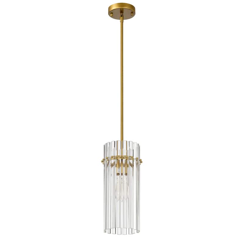 Casandra 1 Light Crystal Glass Rod Mini Pendant Chandelier - Brushed Brass