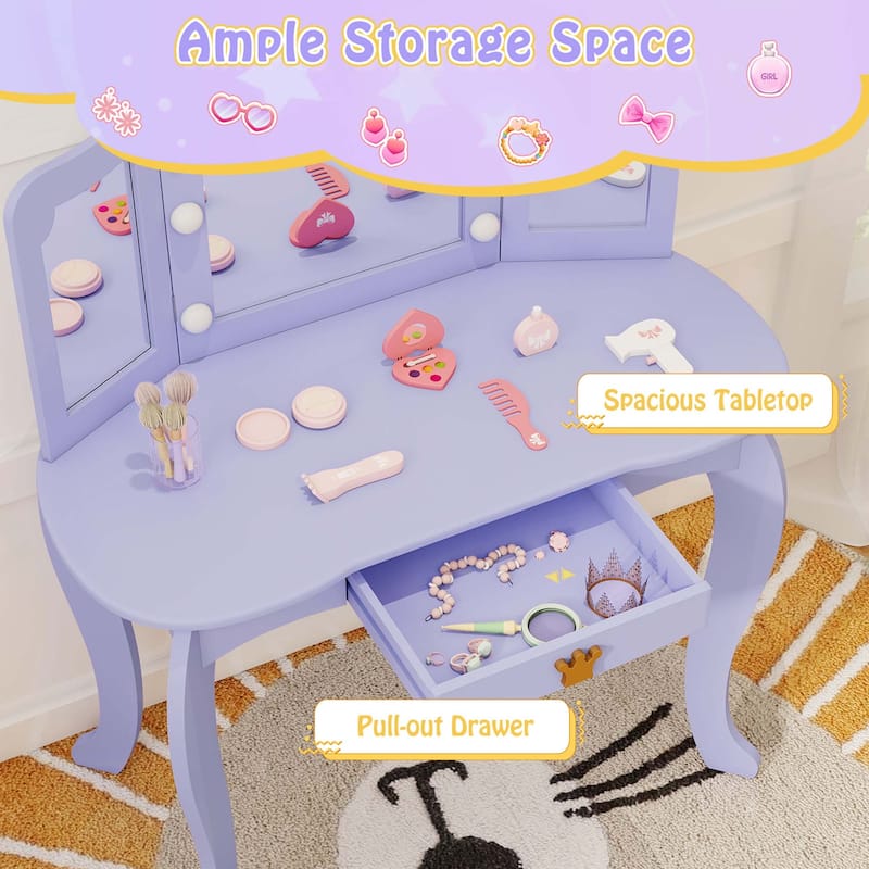 Costway Kids Vanity Set Princess Vanity Table & Chair Set with Lighted - See Details