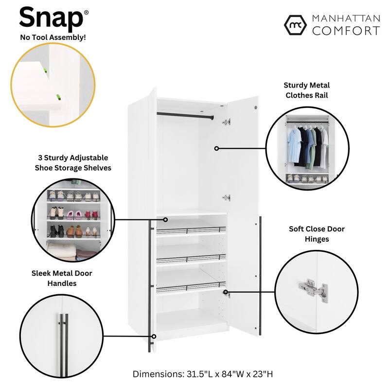 Manhattan Comfort Lee Modern 3.0 Freestanding Wardrobe Closet Armoire