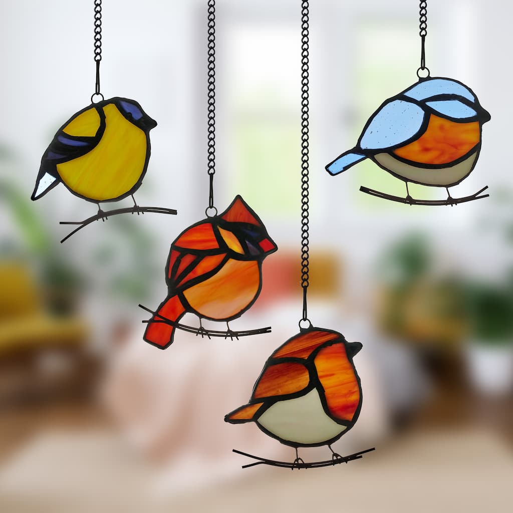 River of Goods Set of 4 Songbirds River of Goods Multicolored Stained Glass Window Panels - 4" x 0.25" x 4.5"