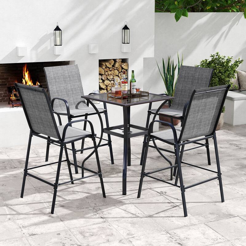 29" Outdoor Bar Stools Set 2 Fabric High Back Chairs with Metal Frame for Decks and Porches - 24.5" x 30" x 51"