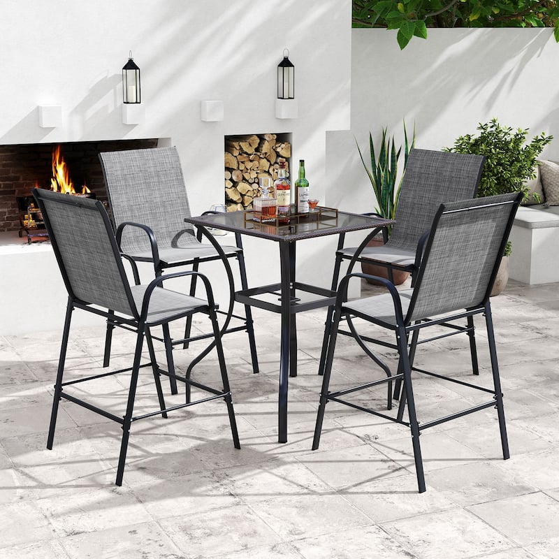 Gymax 4PCS Outdoor Bar Stools 29'' Fabric Bar Height Stools w/