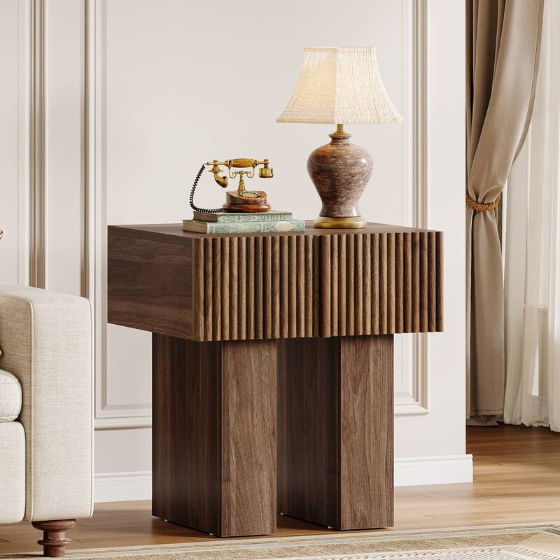 Modern Nightstand, Fluted Night Stand with Storage Drawer for Bedroom, Living Room