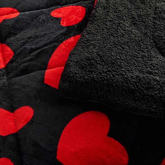 3-Piece Floral Printed Sherpa-Backing Reversible Comforter Set