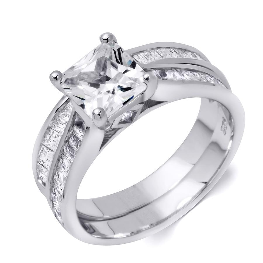 MayaMila Womens 2.75 Carat Wedding Band Bridal Ring Set Princess Cut Silver