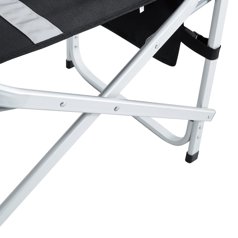 2-piece Padded Folding Outdoor Chair with Side Table and Storage Pockets