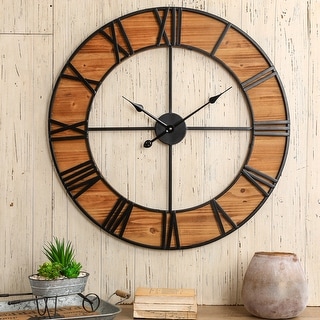 Glitzhome 30"D Oversized Farmhouse Wooden and Metal Wall Clock