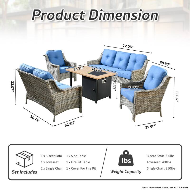 HOOOWOOO 5-piece Rattan Wicker High Back Patio Conversation Furniture Set