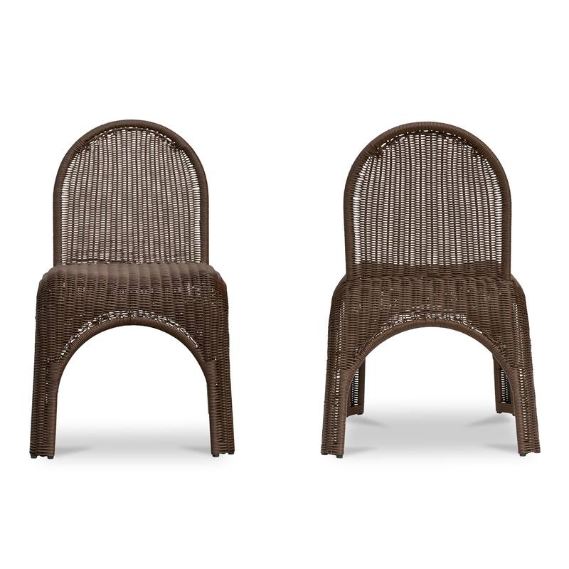 NADAAL STUDIOS Maireth Outdoor Dining Chair, Curved Wicker Design, Iron Frame, Brown Finish - Set of 2