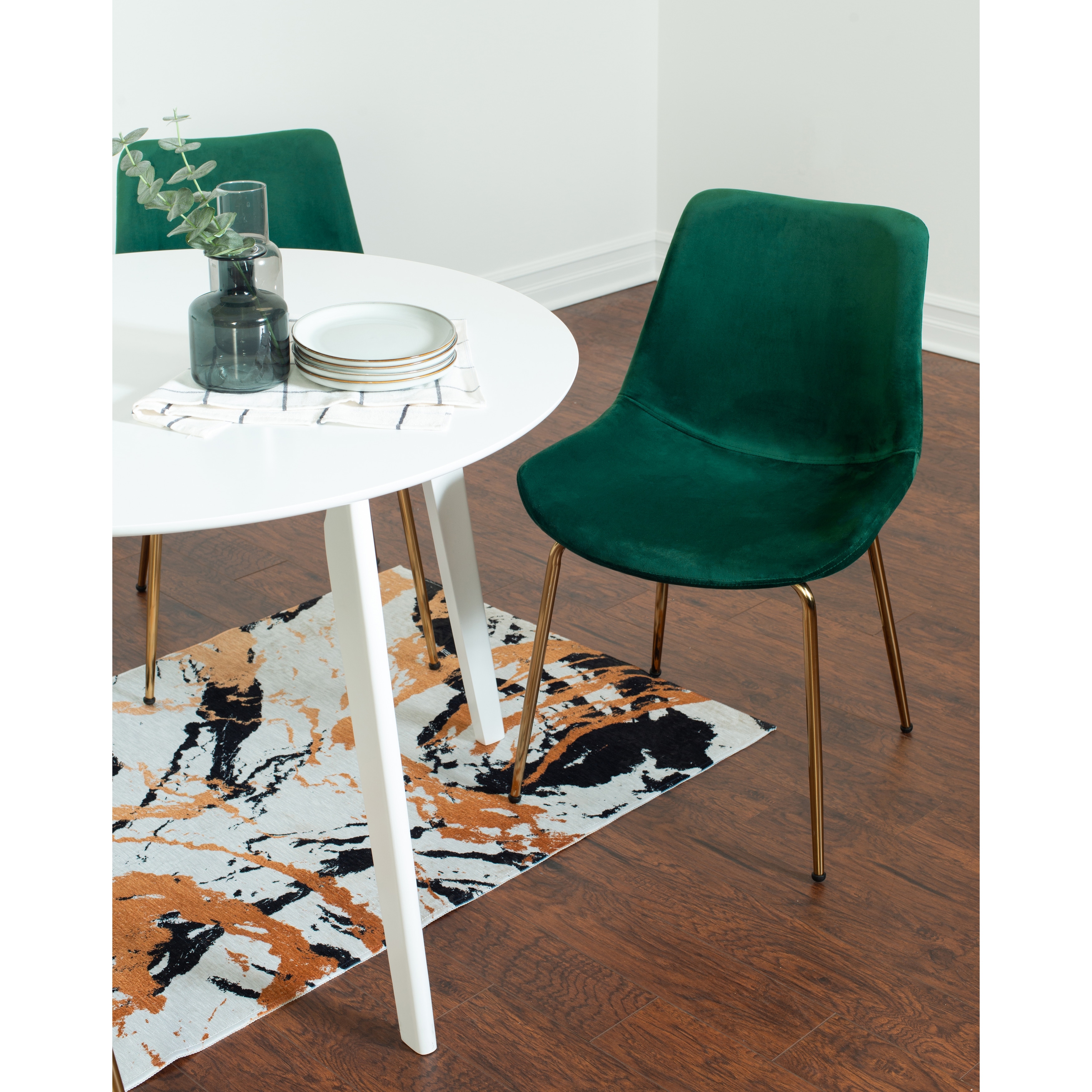 Velvet Upholstered Side Chairs with Metal Legs, White Green Bar Table and Chair Set, Round Dining Chairs for Breakfast Nook