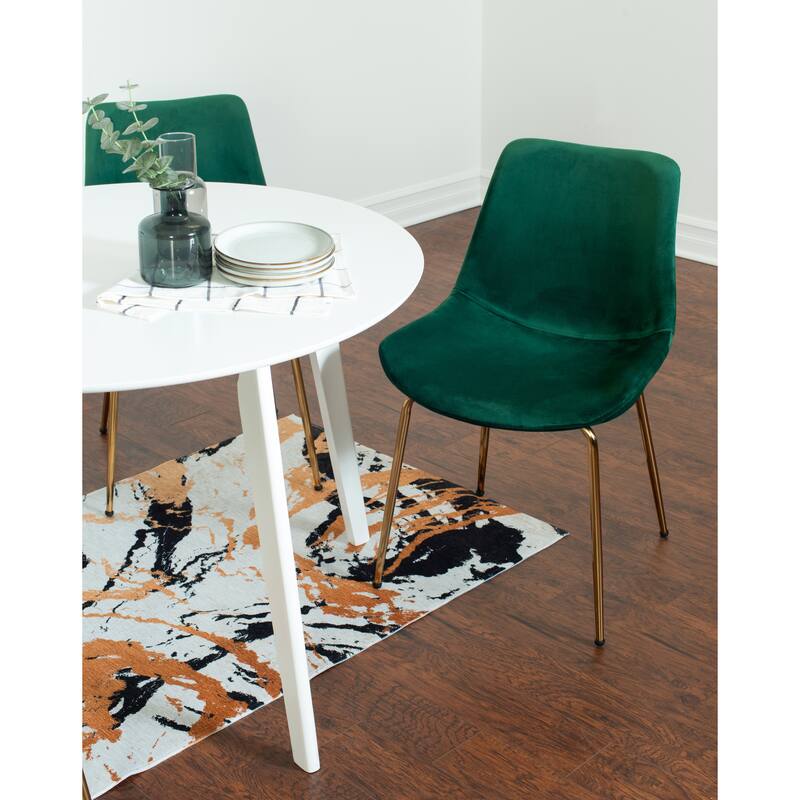 Velvet Upholstered Side Chairs with Metal Legs, White Green Bar Table and Chair Set, Round Dining Chairs for Breakfast Nook - White Green