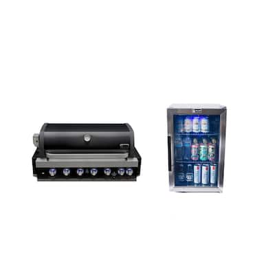 Mont Alpi MABi805-BSS-COMBO 6-Burner Black Stainless Steel Built-in Grill with Outdoor Compact Refrigerator & Accessories - N/A