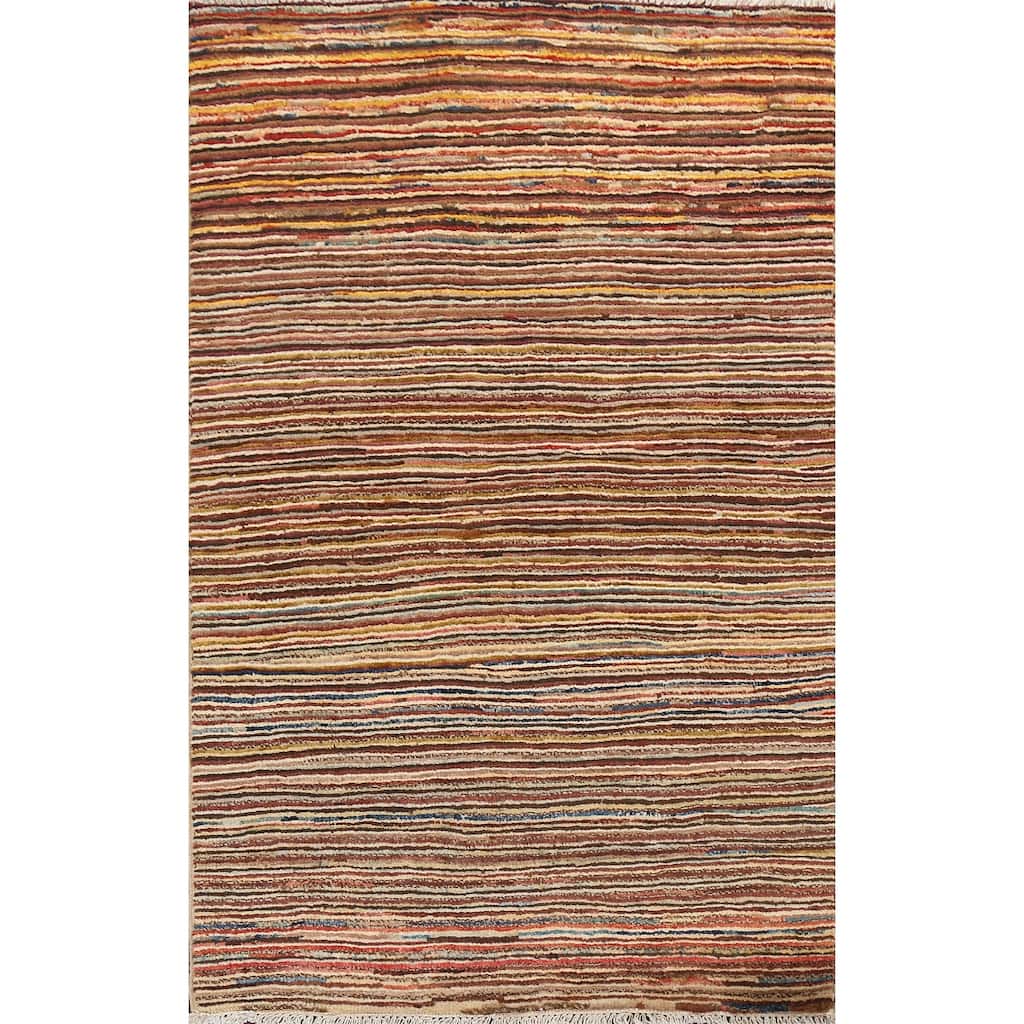 Contemporary Striped Gabbeh Kashkoli Area Rug Wool Hand-knotted Carpet - 2'6" x 4'1"