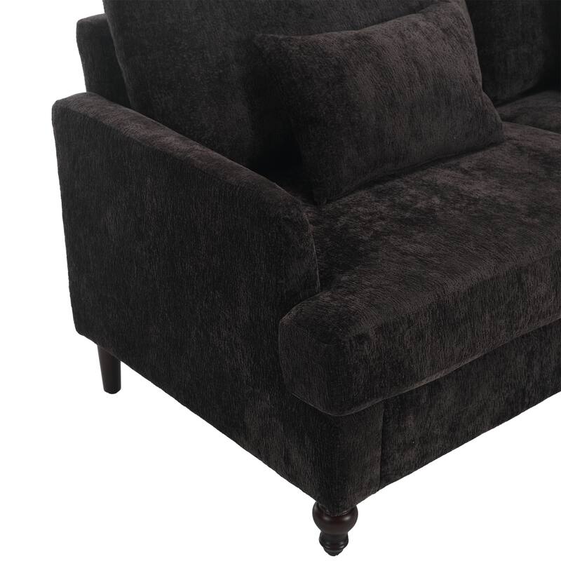 2-Seat Chenille Loveseat Sofa, Black, for Living Room and Bedroom
