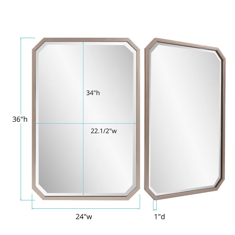 Allan Andrews Matte Warm Silver Elongated Octagonal Beveled Wall Mirror - 36"H x 24"W