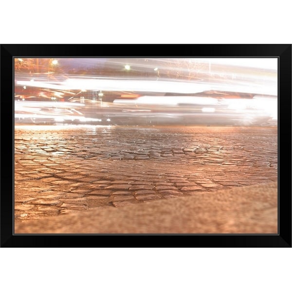"Reflection on cobblestone street" Black Framed Print
