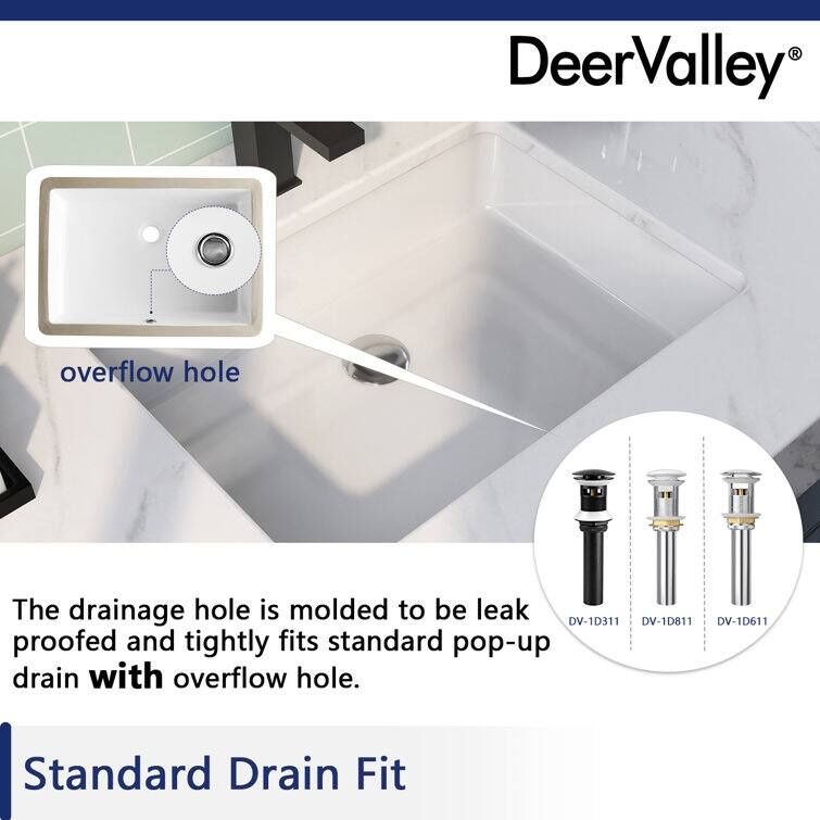 DeerValley Ursa 20"L x 16"W Undermount Bathroom Sink with Overflow