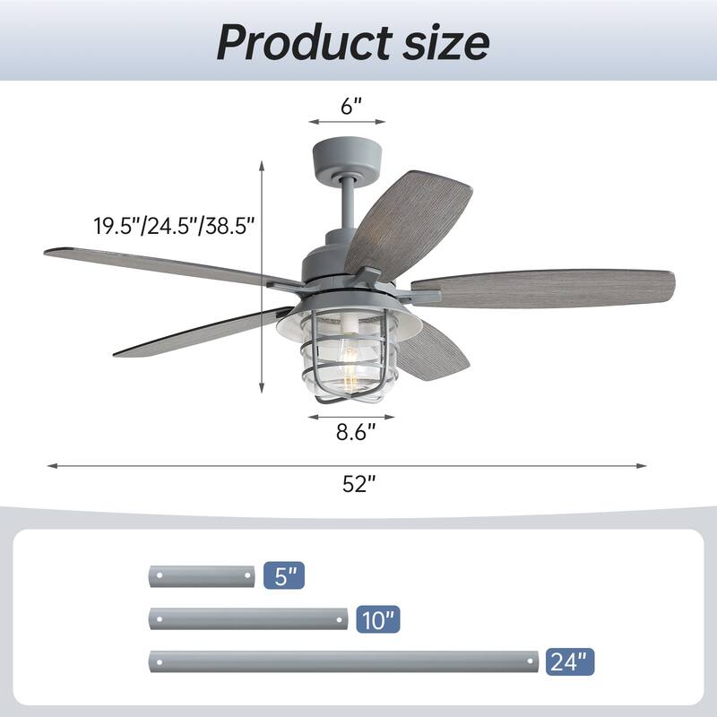 52/66-In Farmhouse Style Industrial Windmill Large Ceiling Fan with Light and Remote