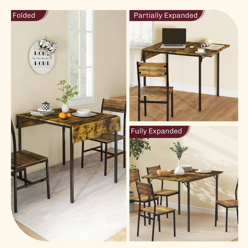 Drop Leaf Dining Table Foldable MDF Top Metal Frame Seats 2 to 4 Compact Space Saving