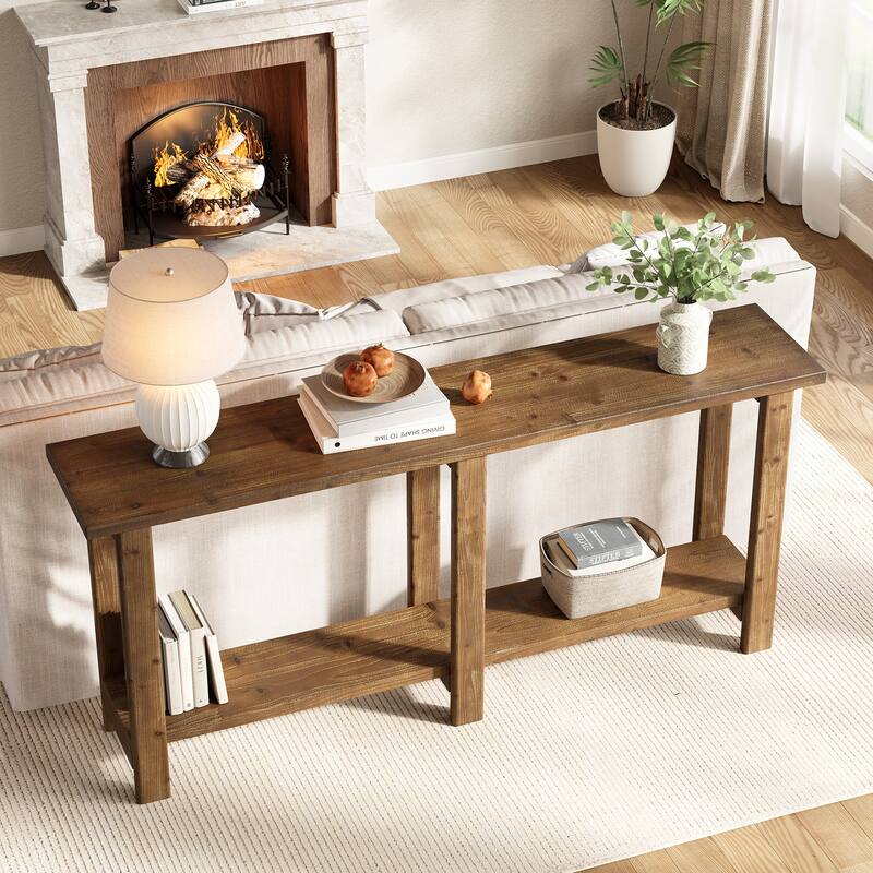70.8-Inch Solid Wood Console Table with Storage Shelf - 11.8"D x 70.9"W x 31.8"H