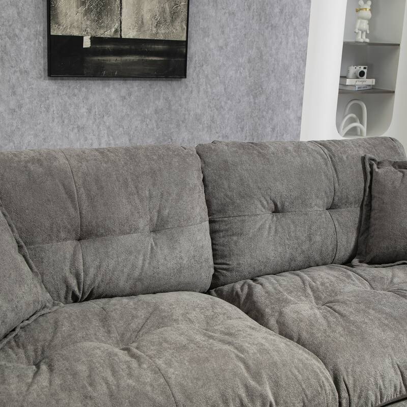 84" Chenille Sofa Small Sofa Loveseat Deep Seat Sofa Couch with 2 Throw Pillows & Memory Foam Lounge