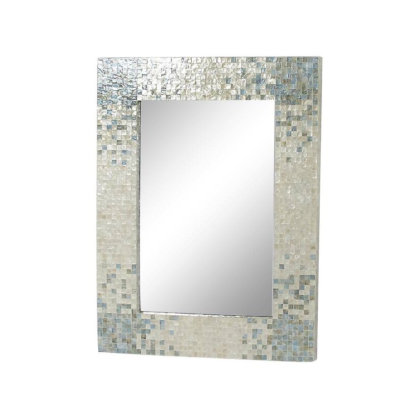 Cream Mother of Pearl Shell Handmade Mosaic Room Wall Mirror with Blue Corners