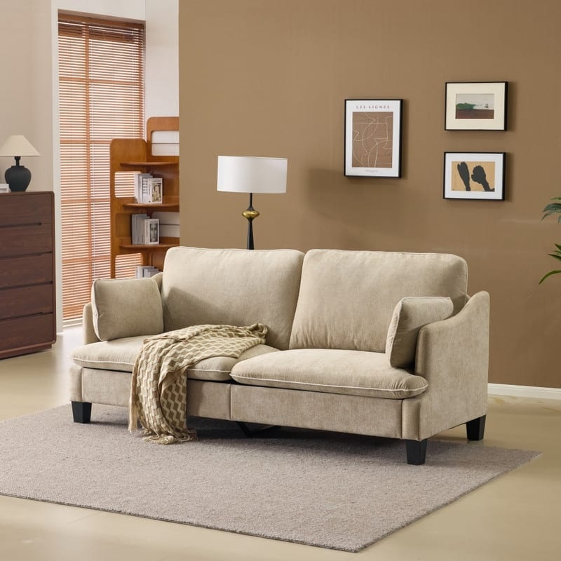Transitional Loveseat Piped T-Cushions & Linen Blend