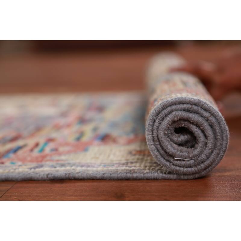 Hand Knotted Oriental 100% Wool Carpet Transitional Floral Multi-Colored Oushak Runner Rug - 19' 5'' X 2' 4''