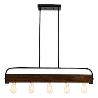 35.82-inch 5-light modern minimalist double-rod metal pendant lamp with adjustable height