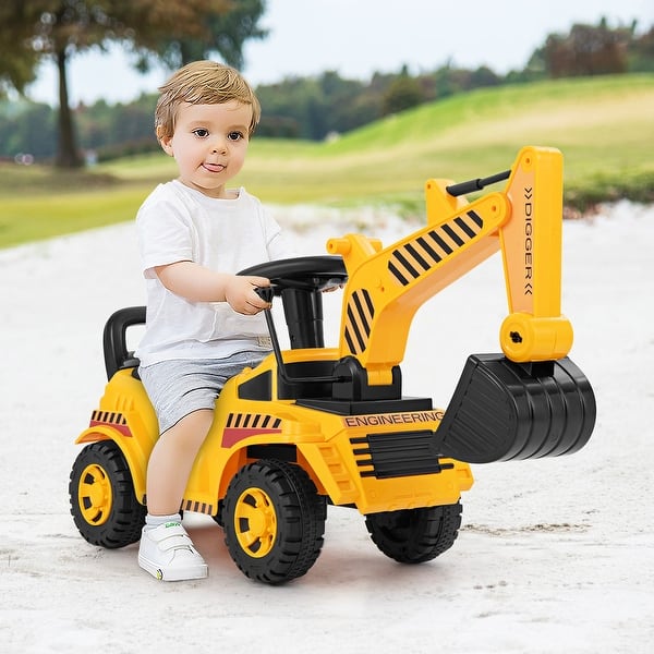 slide 2 of 9, Kids Excavator Ride On Toy with Adjustable Shovel and Side Lever Control - 34" x 12" x 20.5"